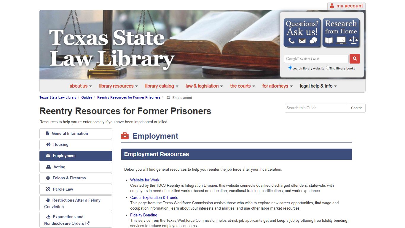 Employment - Reentry Resources for Former Prisoners - Guides at Texas ...